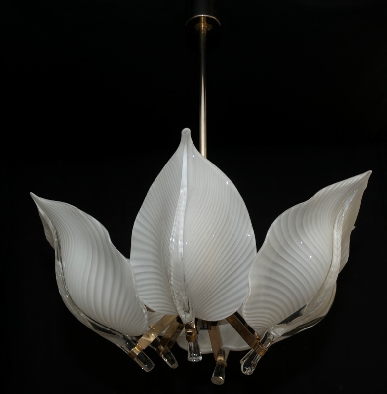 Awesome 60´s Murano Chandelier Calla Lily Form Shades Glass Italy Mid