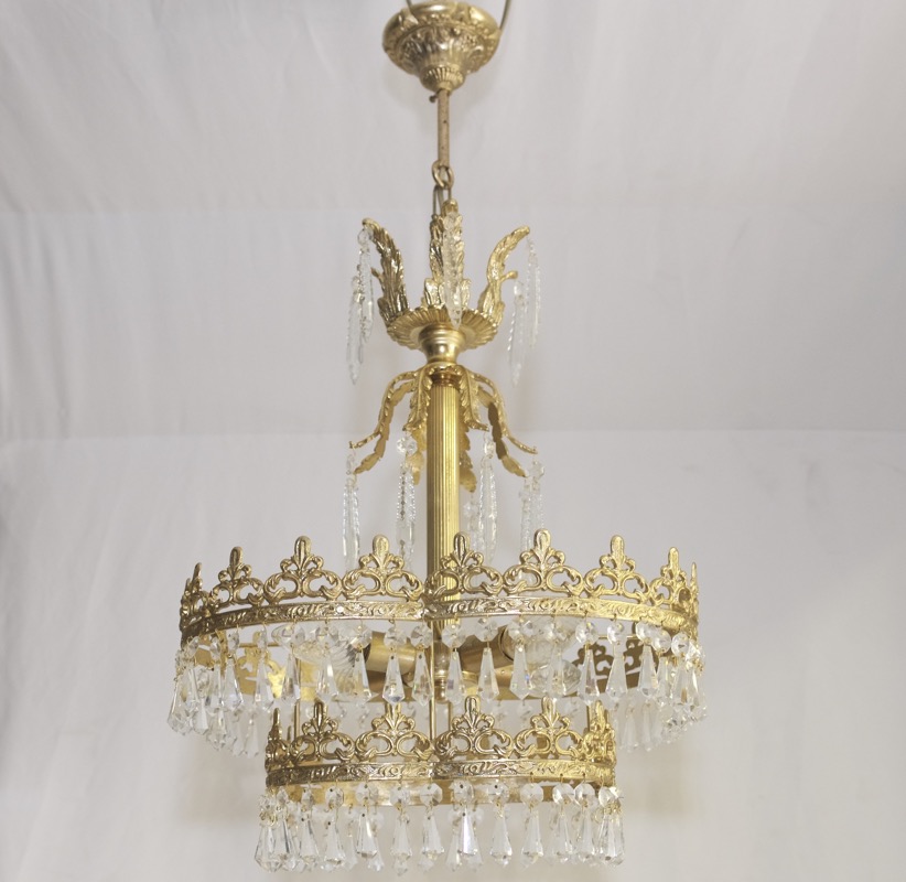 Antik-Stil Deckenlampe Ø40cm Messing Kristallbehang Led Lüster 4fl