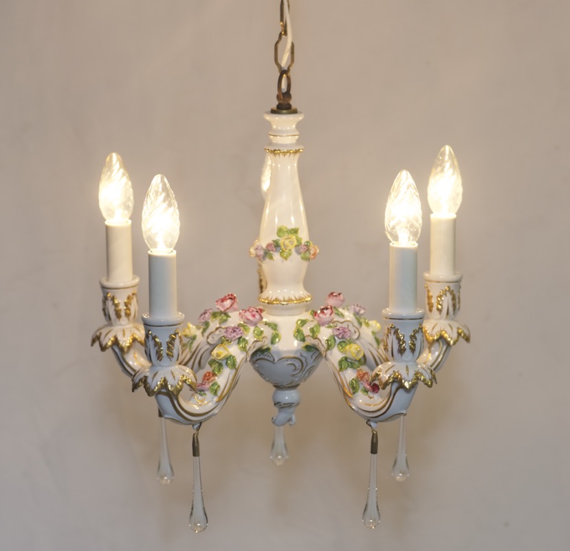 Porzellan Deckenlampe 5 fl Ø40cm Kronleuchter Italien Murano