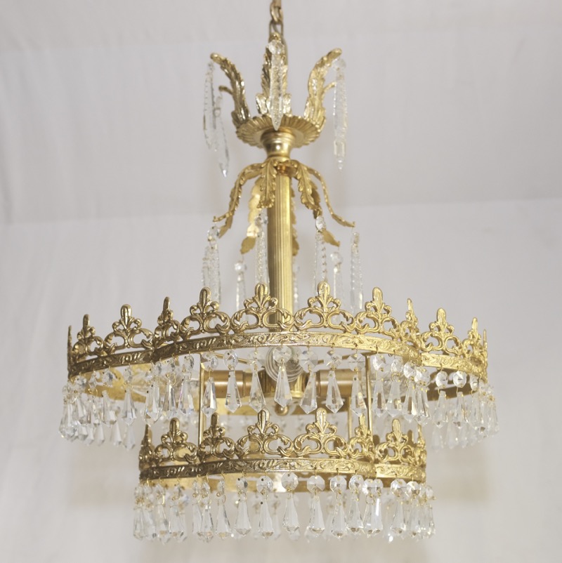 Antik-Stil Deckenlampe Ø40cm Messing Kristallbehang Led Lüster 4fl